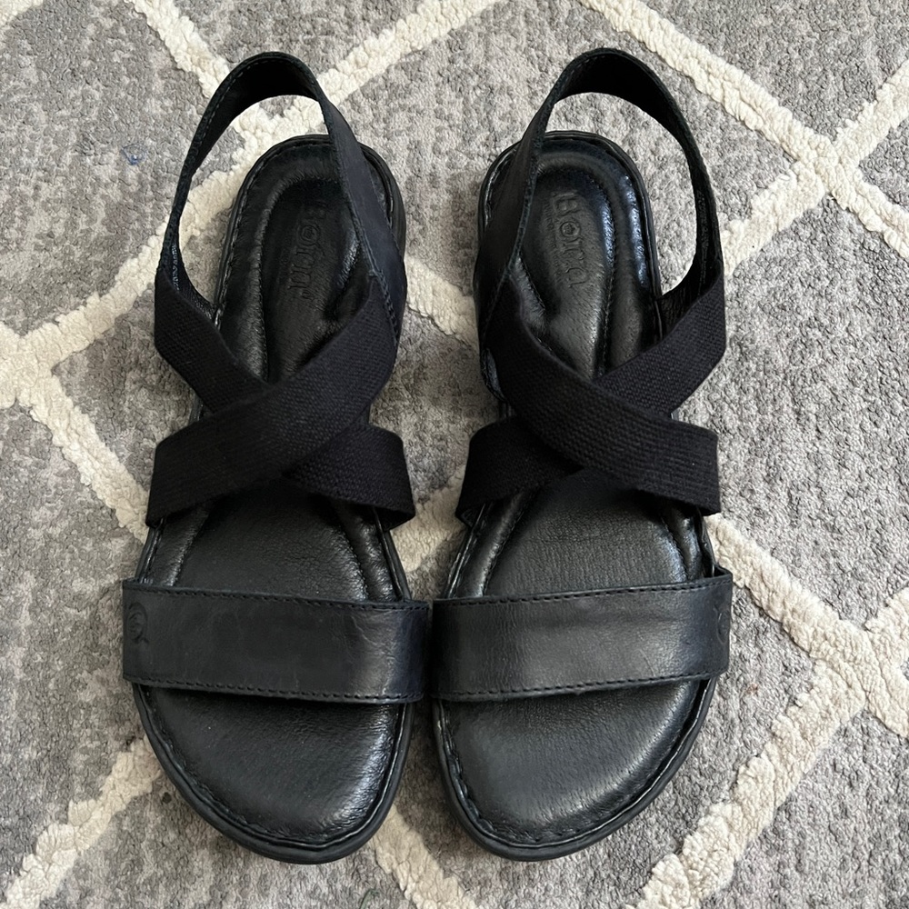 Born Black Suede Elastic Strap Sandals
